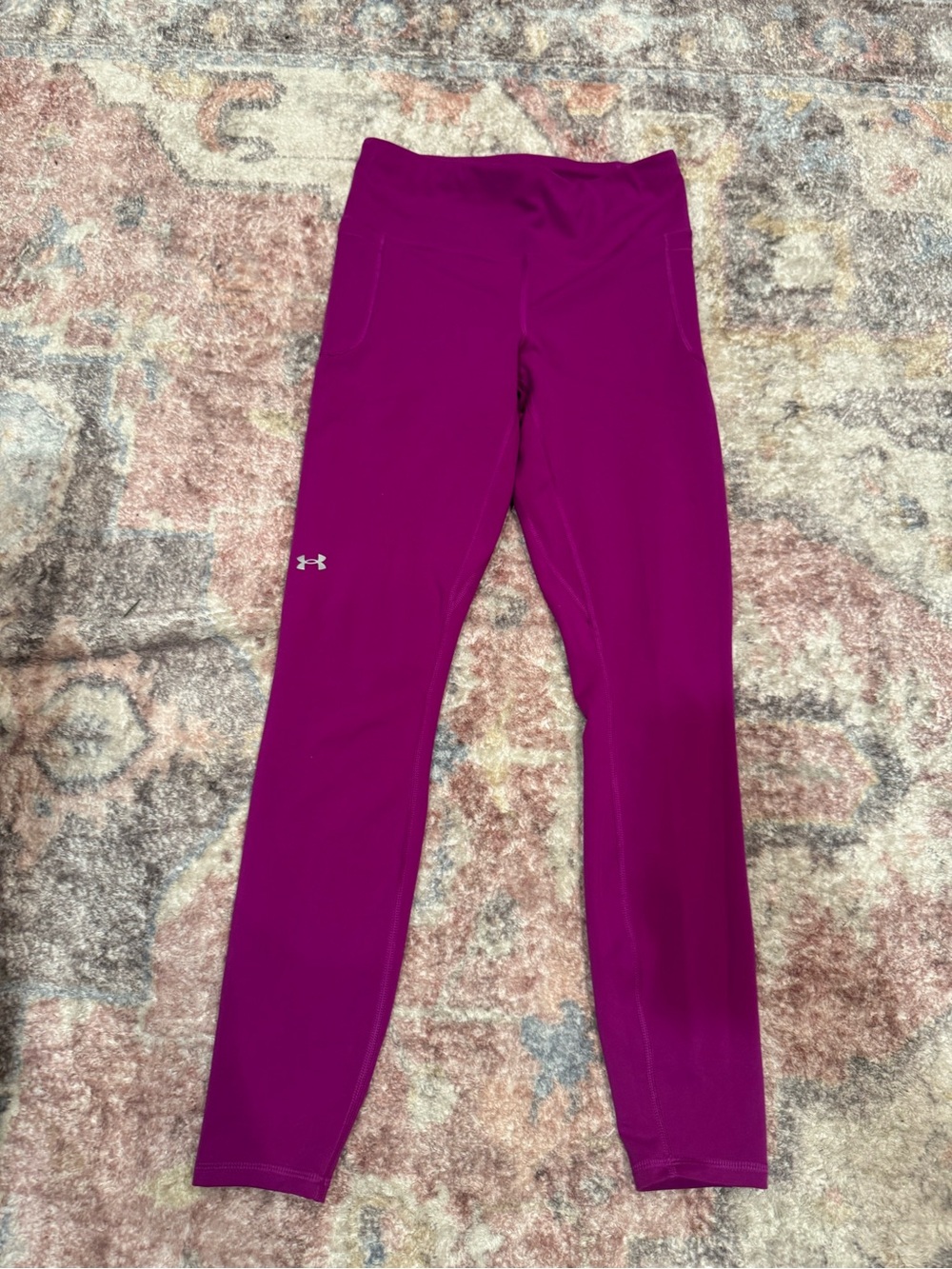 Under Armour Magenta Purple High-Rise Fitted Pocket Leggings Size L Flaw